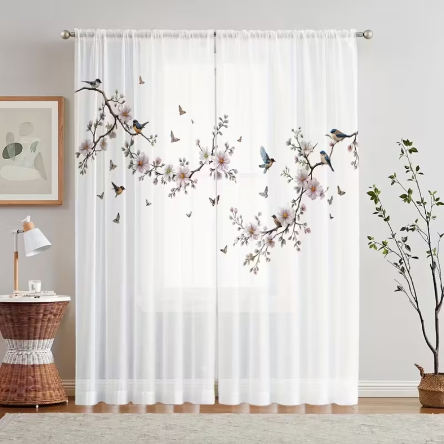 Smart Garden In Home - 2PCS Digital Print Sheer Curtain, Flower